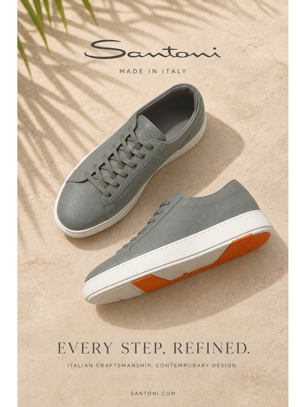 Santoni Gray Leather Sneakers - size 38